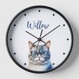 Aquarellgraue Tabby Personalisierte Katze Uhr