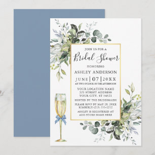 Aquarellgrönen Glas Dusty Blue Dusche Einladung