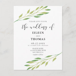 Aquarellgrün Blätter Einladung zur Hochzeit Postkarte