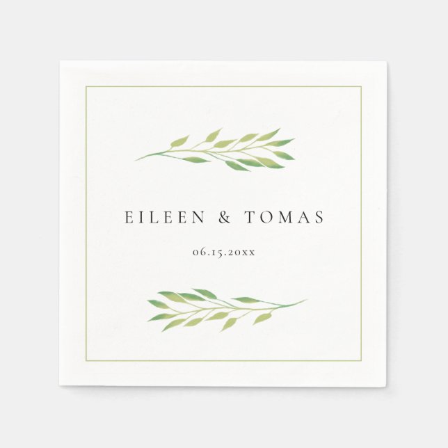 Aquarellgrün Blätter Hochzeitspapierserviette Serviette (Vorderseite)