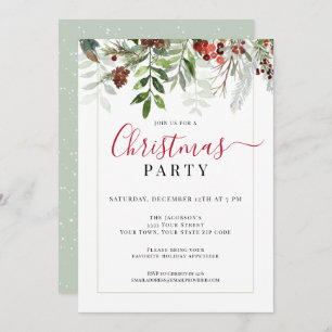 Aquarellgrün Blumenwein Weihnachtsfest Party Einladung