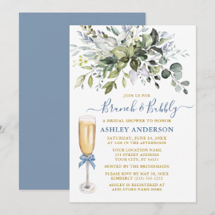 Aquarellgrün Dusty Blue Brunch Bubbly Einladung