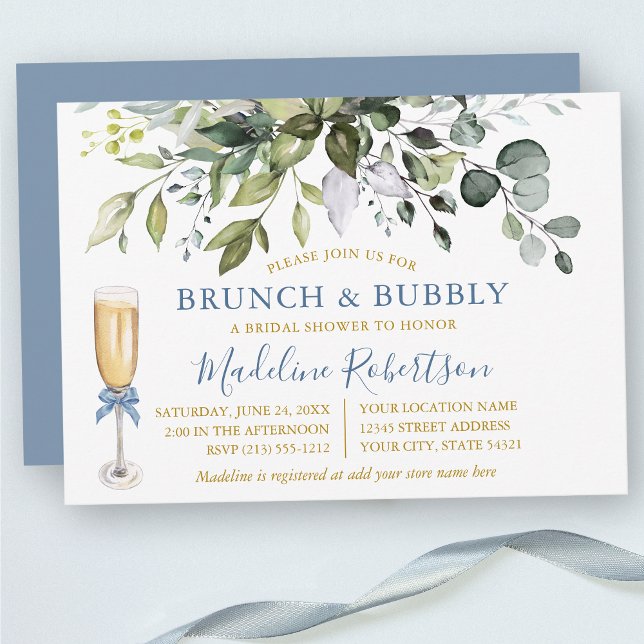 Aquarellgrün Dusty Blue Gold Bridal Brunch Einladung (Customize to change text color, text style or color of back of card.)