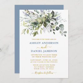 Aquarellgrün Dusty Blue Gold Wedding Einladung