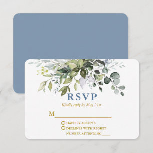Aquarellgrün Dusty Blue Gold Wedding RSVP Karte