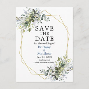 Aquarellgrün Dusty Blue Save the Date Postkarte