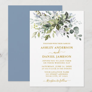 Aquarellgrün Dusty Blue Wedding Gold Einladung