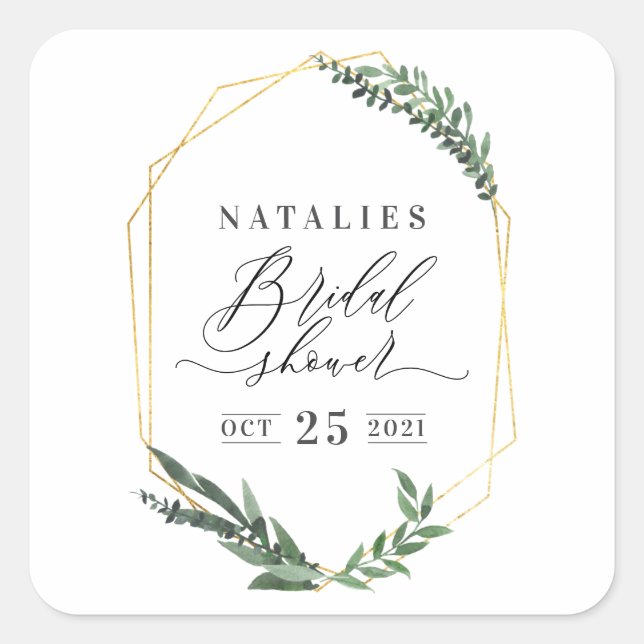 Aquarellgrün florierendes elegantes Brautparty Quadratischer Aufkleber (Vorderseite)