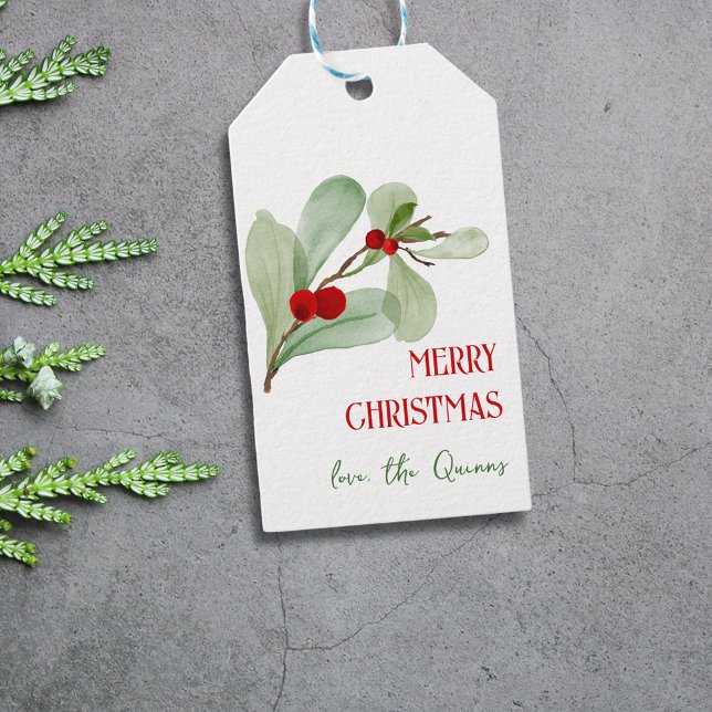 Aquarellgrün Frohe Weihnachtsgeschenke Tag Geschenkanhänger (Watercolor Greenery Merry Christmas Gift Tag)
