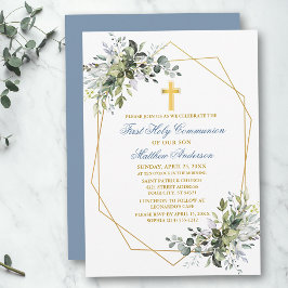 Aquarellgrün Geo Frame Dusty Blue Communion Einladung