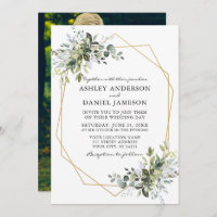 Aquarellgrün Geo Rahmen Hochzeitszittel Foto hinte