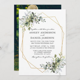 Aquarellgrün Geo Rahmen Hochzeitszittel Foto hinte Einladung