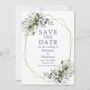 Aquarellgrün Geometrischer Rahmen Dusty Blau Save The Date