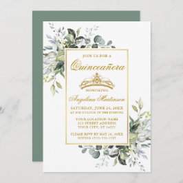 Aquarellgrün Gold Sage Green Quinceanera Einladung