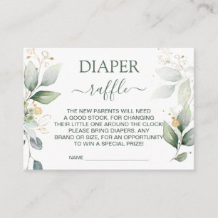 Aquarellgrün & goldgrün Blattwerk Windelnaffe Begleitkarte