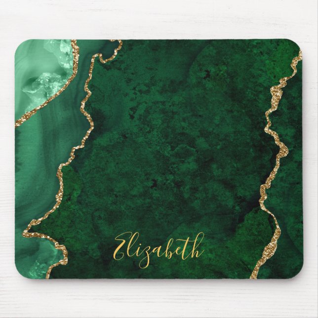Aquarellgrün Goldmarmor Agate Geode Mousepad (Vorne)