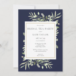 Aquarellgrün Navy Blue Bridal Tea Party Einladung