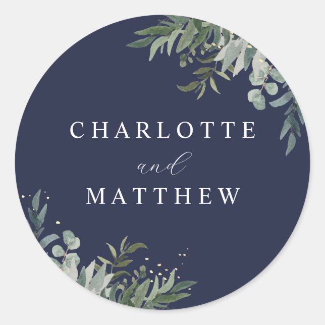 Aquarellgrün | Navy Wedding Umschlag Aufkleber (Vorderseite)