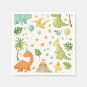 Aquarellgrün Orange Dinosaurier Muster Napkin Serviette