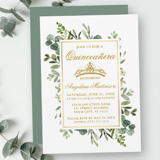 Aquarellgrün Quinceanera Gold Sage Green Einladung