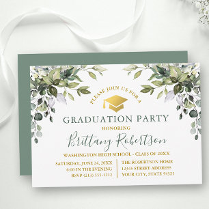 Aquarellgrün Sage Green Gold Grad Party Einladung