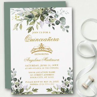 Aquarellgrün Sage Green Quinceañera Gold Einladung