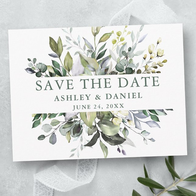 Aquarellgrün Save the Date Sage Green Postkarte (Customize to change text color,   style or text size.)