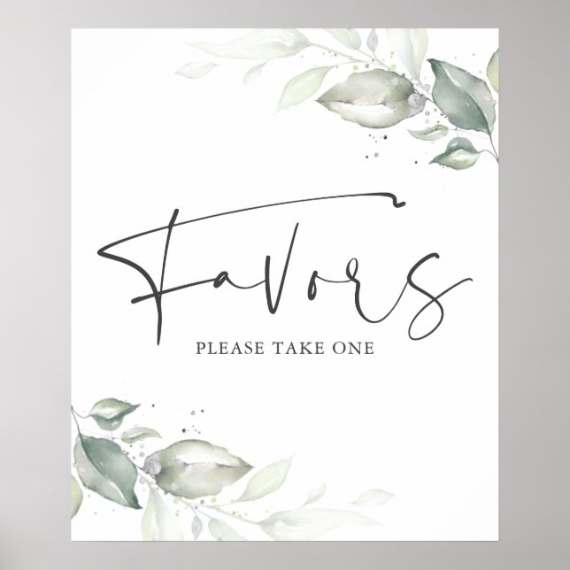 Aquarellgrün Silber-Blätter Favoriten Zeichen Poster (Vorne)