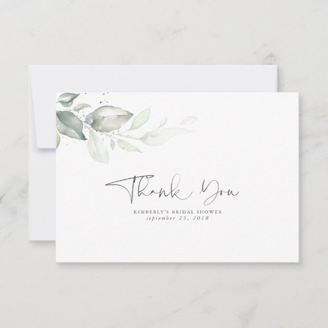 Aquarellgrün - Silberne Blätter Vielen Dank Dankeskarte (Vorderseite)