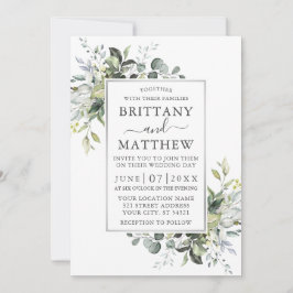 Aquarellgrün Silver Frame Dusty Blau Einladung