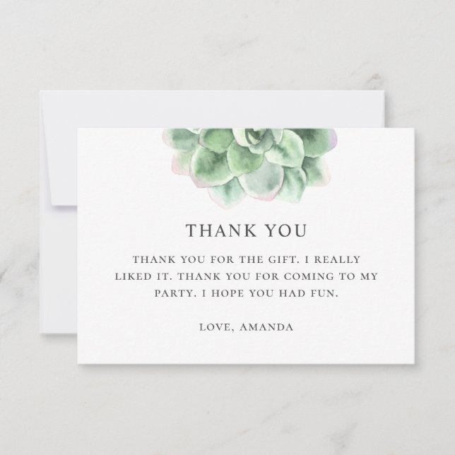 Aquarellgrün sukkulent. Blumenkaktus Geburtstag Dankeskarte (Vorderseite)
