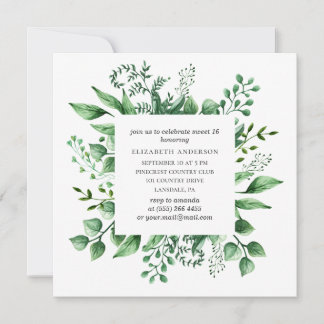 Aquarellgrün Süß 16. Grüner 16. Geburtstag Einladung