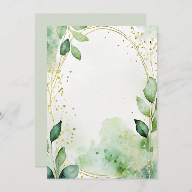 Aquarellgrün und Goldblanke Hochzeit Einladung (Vorne/Hinten)