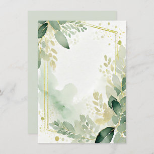 Aquarellgrün und Goldblanke Hochzeit Einladung