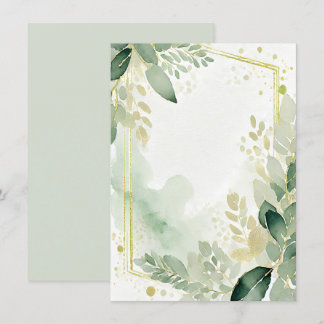 Aquarellgrün und Goldblanke Hochzeit Einladung