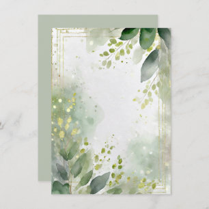 Aquarellgrün und Goldblanke Hochzeit Einladung