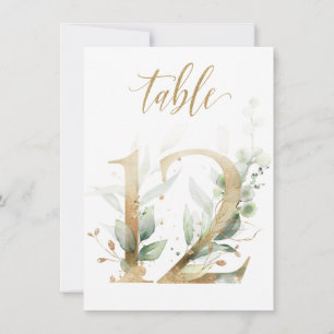 Aquarellgrün und Goldfolien, Tischnummer 12