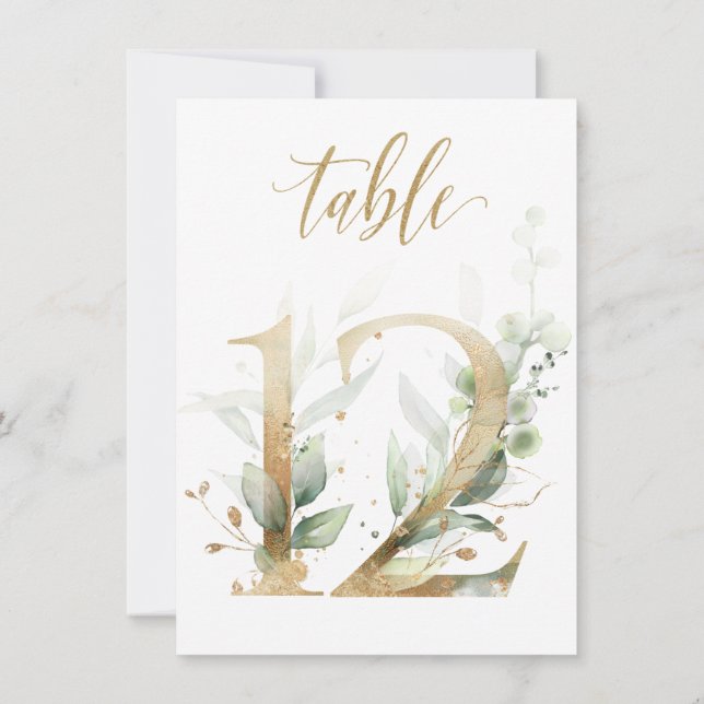 Aquarellgrün und Goldfolien, Tischnummer 12 (Rückseite)