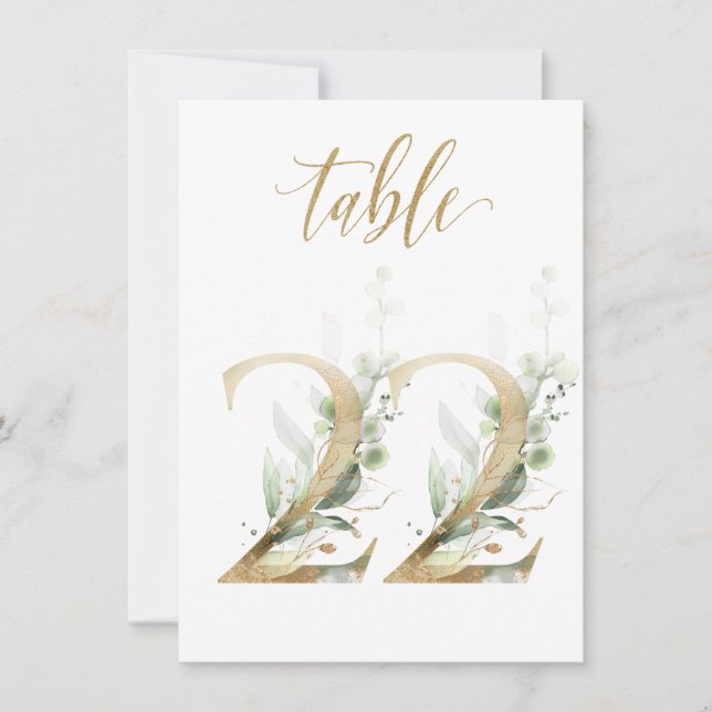 Aquarellgrün und Goldfolien, Tischnummer 22 (Vorderseite)