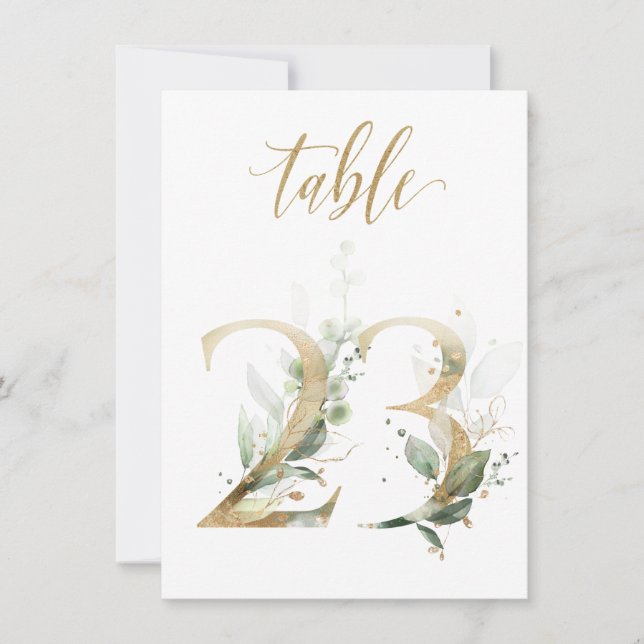 Aquarellgrün und Goldfolien, Tischnummer 23 (Vorderseite)