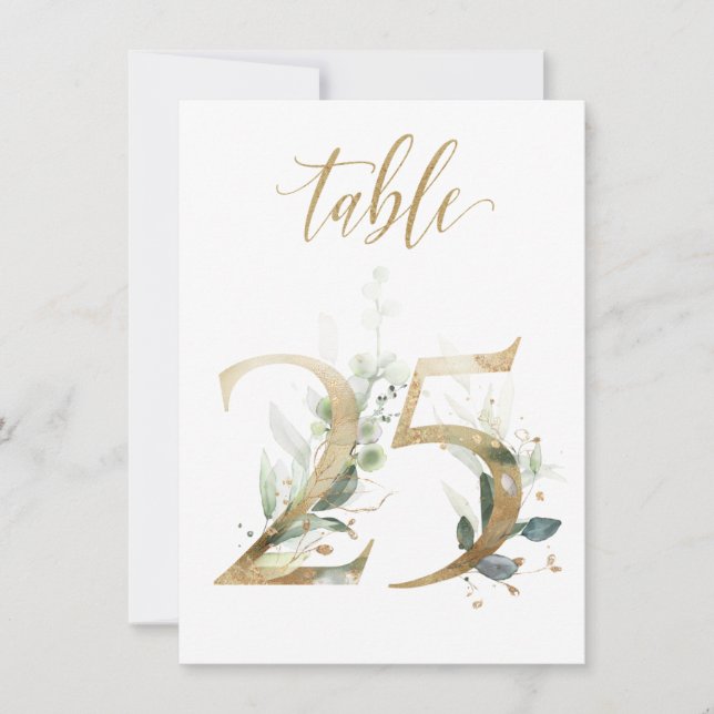 Aquarellgrün und Goldfolien, Tischnummer 25 (Vorderseite)