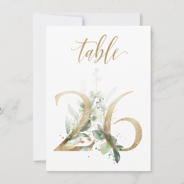 Aquarellgrün und Goldfolien, Tischnummer 26 (Vorderseite)