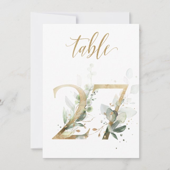 Aquarellgrün und Goldfolien, Tischnummer 27 (Vorderseite)