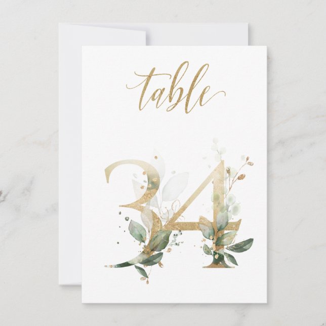 Aquarellgrün und Goldfolien, Tischnummer 34 (Vorderseite)