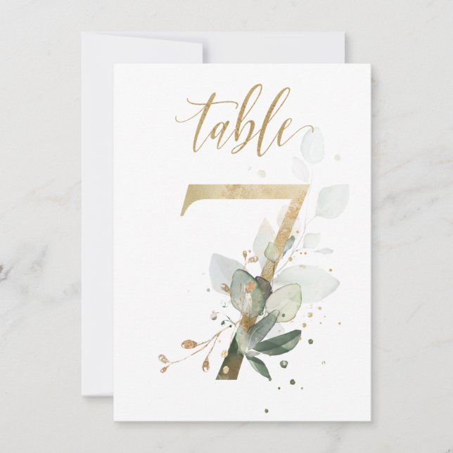 Aquarellgrün und Goldfolien, Tischnummer 7 (Vorderseite)