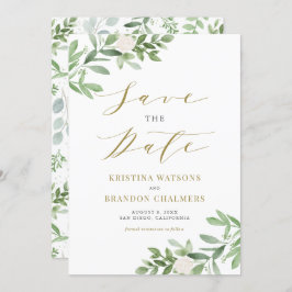 Aquarellgrün und weiße Blume Gold Save The Date