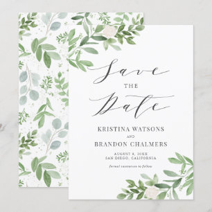 Aquarellgrün und weiße Blume Grau Save The Date