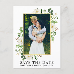 Aquarellgrün Weiße Blüte Save the Date Postkarte