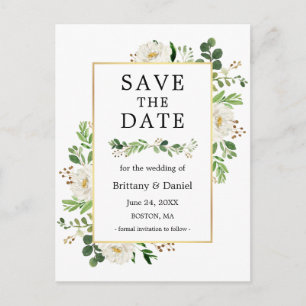 Aquarellgrün Weiße Blüte Save the Date Postkarte