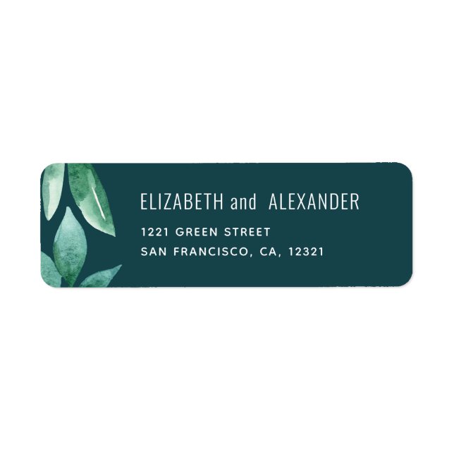 Aquarellgrüne Blätter. Aquamarine Hochzeitsadresse (Vorne)